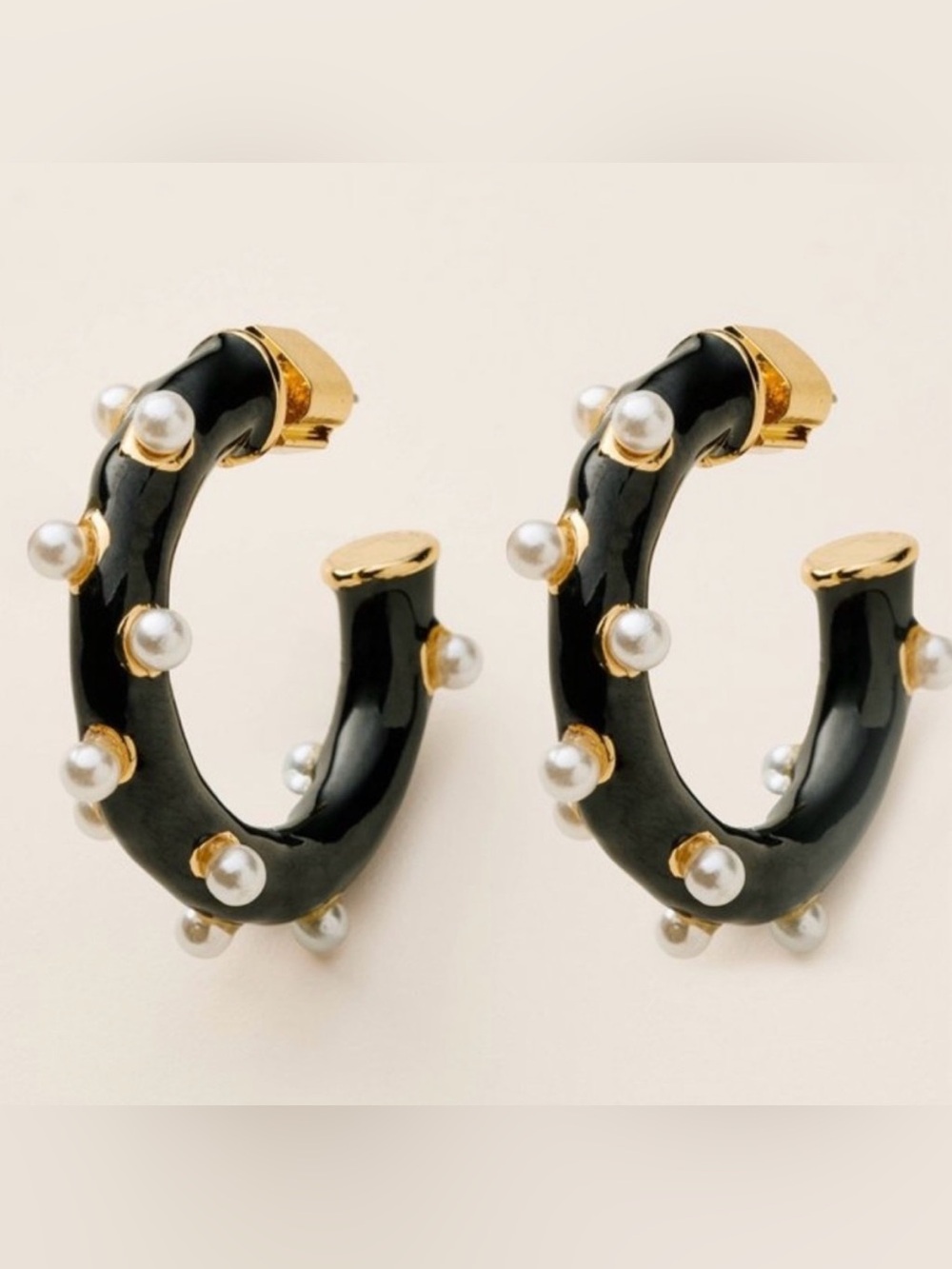 Kate Spade x Target Black/Pearl/Gold Hoop Earrings NWT